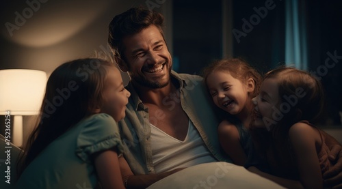 Father hug and laugh with his daughter at home