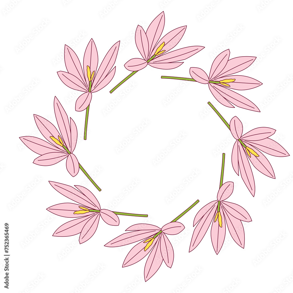 A crocus wreath PNG transparent background in a clean hand-drawn spring floral concept, illustration