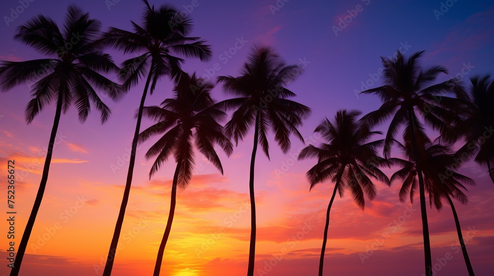 Tropical Serenity: Silhouetted Palm Trees Embracing Sunrise or Sunset, Canon RF 50mm f/1.2L USM Capture