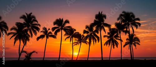Fototapeta Naklejka Na Ścianę i Meble -  Tropical Serenity: Silhouetted Palm Trees Embracing Sunrise or Sunset, Canon RF 50mm f/1.2L USM Capture
