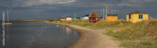 Colorful tiny beach huts at Eriks Hale in Marstal on the Danish island of Ærø. 