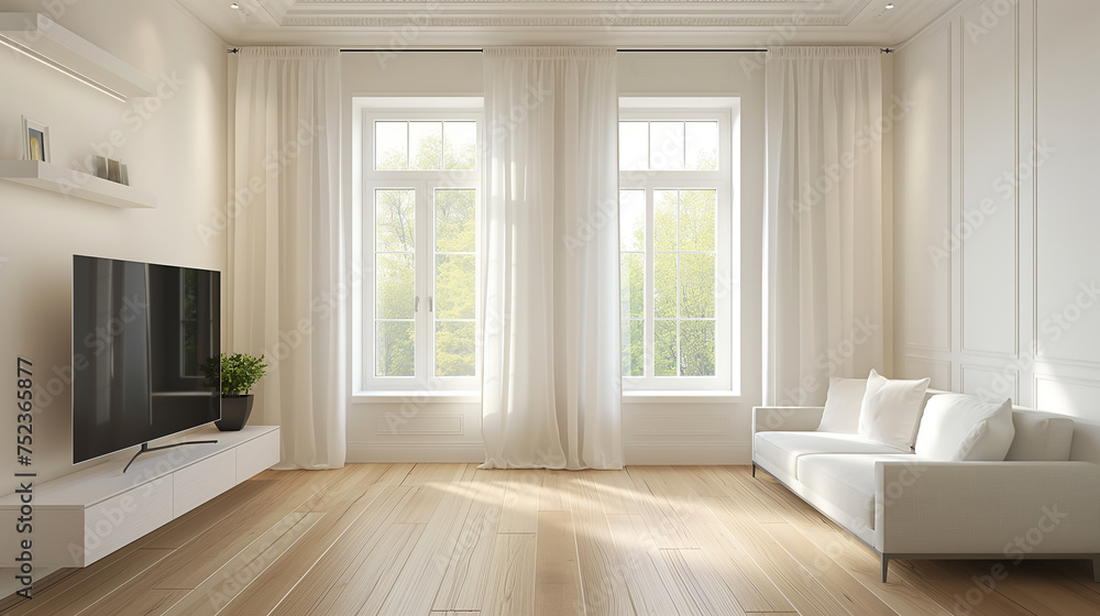 Living room with sofa and television and big window, home living with space, living room decoration, Living room with sofa and television and big window, home living with space, living room decoration,