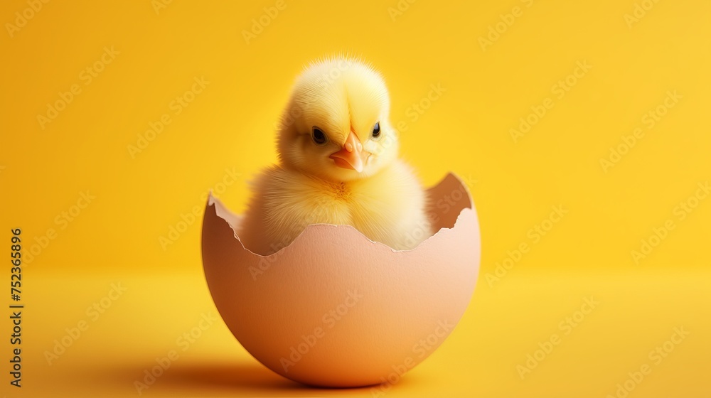 Adorable Easter Concept: Small Yellow Chicken in Shell on Vibrant Background - Canon RF 50mm f/1.2L USM