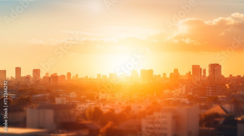 Golden Hour Glow: Urban Skyline at Sunset with Summer Heatwave Bokeh - Canon RF 50mm f/1.2L USM Capture