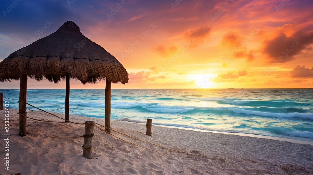 Golden Sunrise Casting Warm Glow Over Cancun Beach, Shot with Canon RF 50mm f/1.2L USM Golden Sunrise Casting Warm Glow Over Cancun Beach, Shot with Canon RF 50mm f/1.2L USM