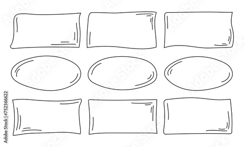 Textbox set. Doodle Hand drawn frames in black and white color. Collection of blank templates
 Vector illustration isolated on white background