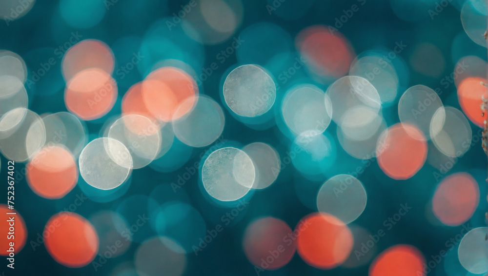 Muted teal bokeh dancing on a defocused coral background - an abstract blur banner.