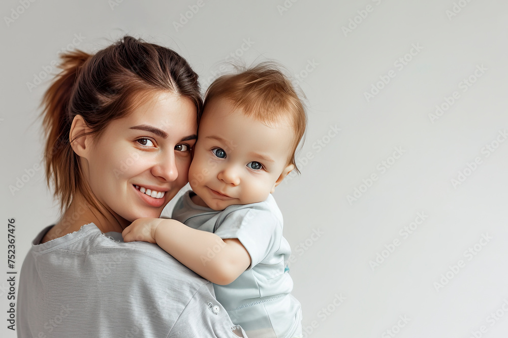 Mother playing with baby girl, happy family having fun indoor, cheerful sweet kid in mommy's hands, mom and child, healthy infant, isolated over white background. Mother playing with baby girl, happy family having fun indoor, cheerful sweet kid in mommy's hands, mom and child, healthy infant, isolated over white background.