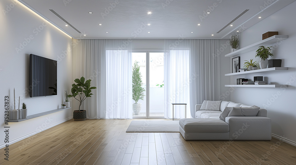 Living room with sofa and television and big window, home living with space, living room decoration, Living room with sofa and television and big window, home living with space, living room decoration,