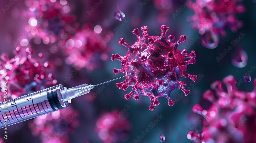 A vaccine against viruses. The syringe inside contains a vaccine against the virus. Stab the virus in the middle of the target. A vaccine against viruses. The syringe inside contains a vaccine against the virus. Stab the virus in the middle of the target.