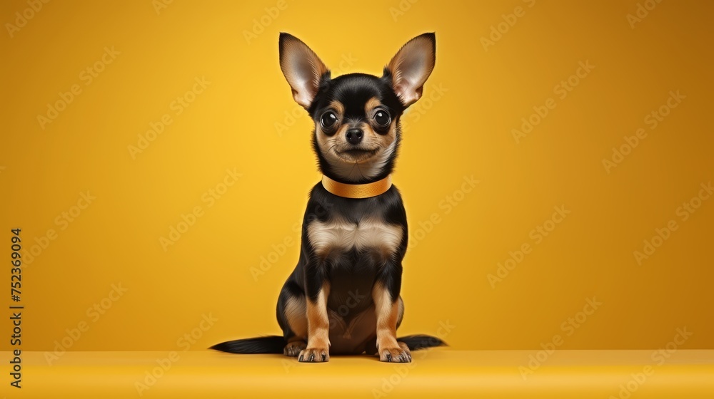 Adorable puppy on vibrant background with copy space, pet photography for cards and posters