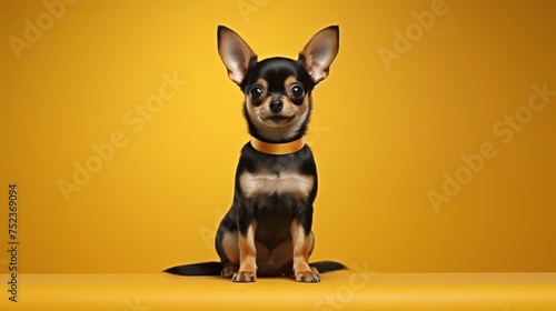 Adorable puppy on vibrant background with copy space, pet photography for cards and posters