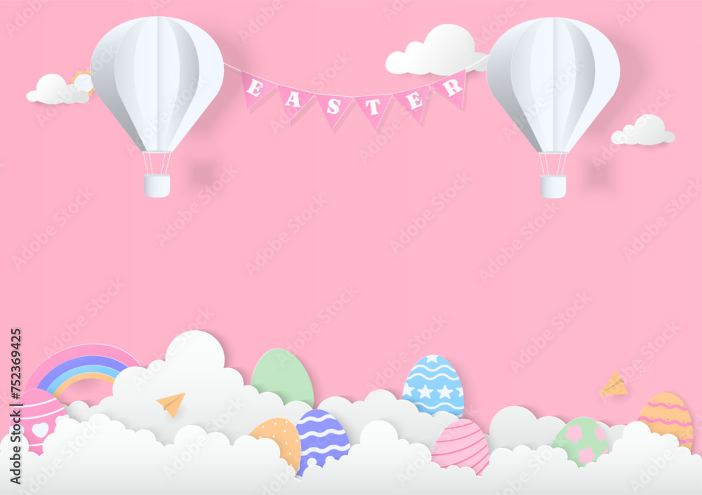 White balloon and easter eggs background