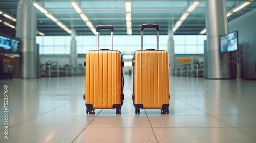 Traveler's Essentials: Two Suitcases Await in Empty Airport Terminal - Vacation Concept, Canon RF 50mm Capture