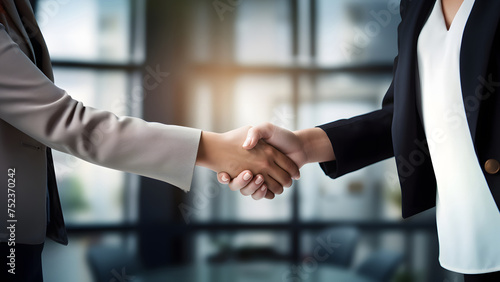 Handshake, businesswoman shaking hands for teamwork, success partnership photo