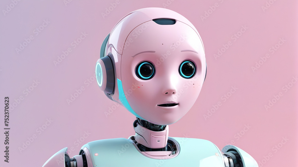 Naklejka premium Friendly companion robot on a pastel background, generative AI