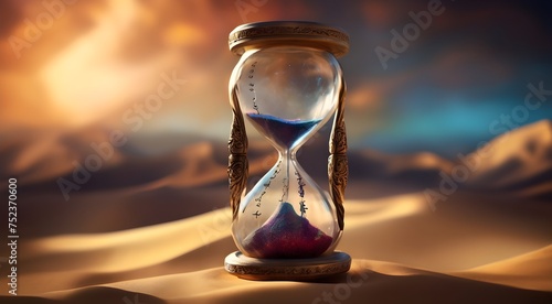 Time is running out_Modern hourglass design: Digital AI illustration on sand 