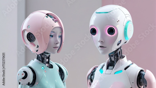 Friendly companion robot on a pastel background, generative AI