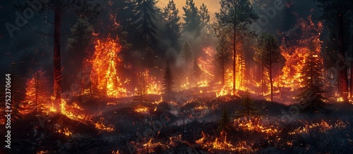 The forest fire was very heavy, burning throughout the forest, burning red