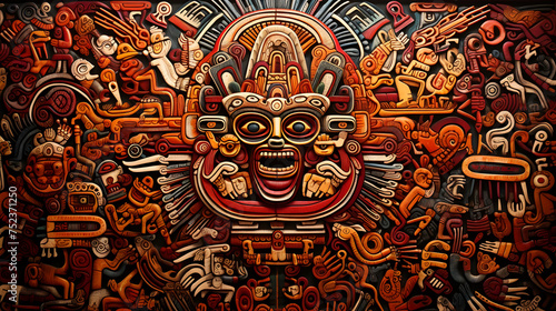 Exquisite Aztecan art in vibrant hues sketching mythical and celestial motifs