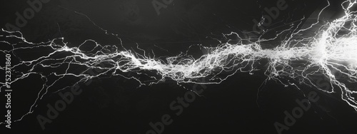 pure white lightening on a plain black background, sharp and thin