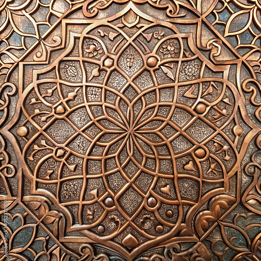 oriental pattern, background, embossing, metal