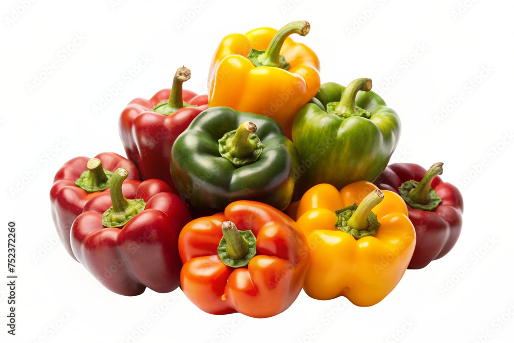 bunch of red and yellow peppers on white background bunch of red and yellow peppers on white background