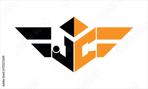 JC initial letter falcon icon gaming logo design vector template. batman logo, sports logo, monogram, polygon, war game, symbol, playing logo, abstract, fighting, typography, icon, minimal, wings logo