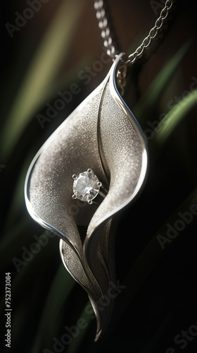 diamond necklase calla pendant White gold, calla themed, royal luxury, product photo сreated with Generative Ai photo