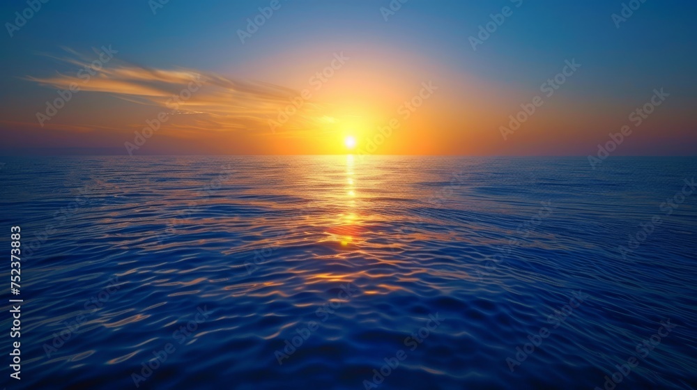 Royal blue and soft gold, majestic ocean sunset, serene sea vista, tranquil maritime scene, gentle waves, peaceful coastline, reflective water surface, regal color scheme, elegant coastal ambiance