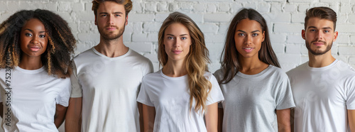 a website banner for a custom t-shirt company, white background, models with different t-shirt designs,generative ai