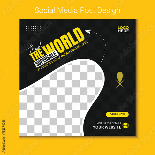 Travel sale social media post and tour travel holiday package trip banner design or Instagram stories.