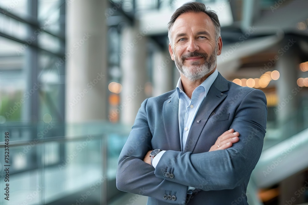 Fototapeta premium Confident mature entrepreneur standing in a corporate environment Exuding leadership and professionalism