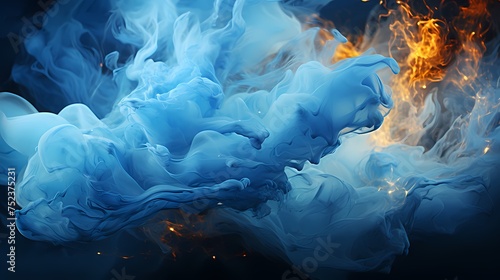 A collision of silver and indigo liquids generates a spectacular burst of energy, painting the air with mesmerizing abstract patterns. HD camera captures the intense collision with precision