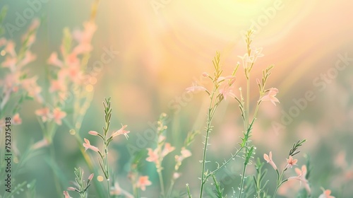 Soft peach and mint green, gentle spring morning theme, light floral whispers, fresh dewy grass, tender new beginnings, peaceful sunrise, soft light filter, delicate color harmony