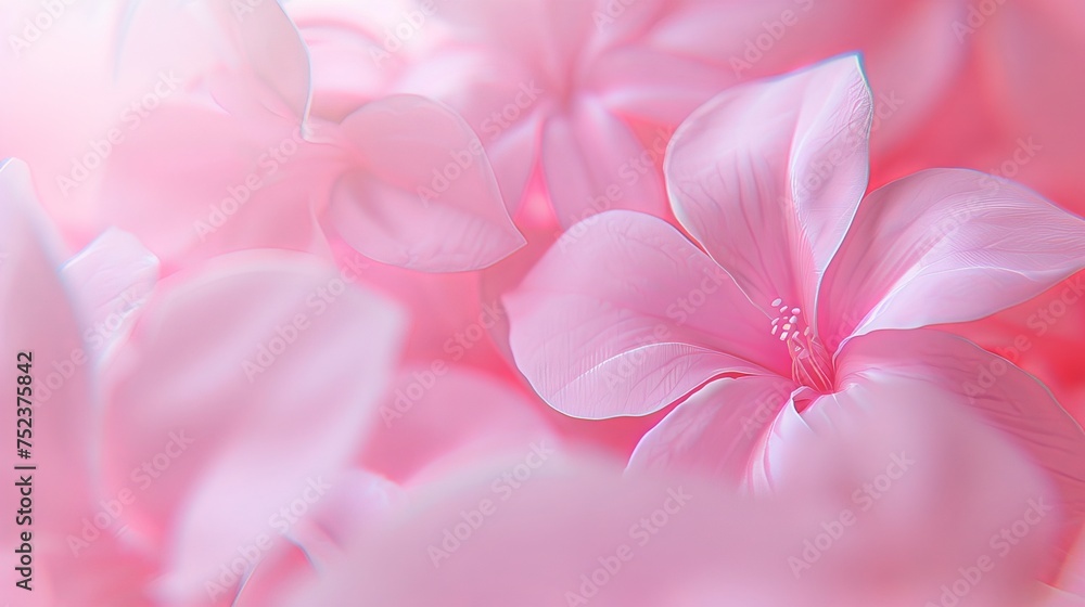 Delicate pink background with pink fragile flowers close-up. Copy Space