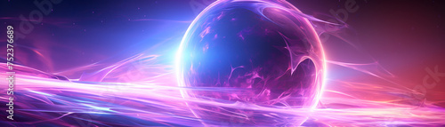 Neon energy sphere with magical purple-pink glows Close-up photo