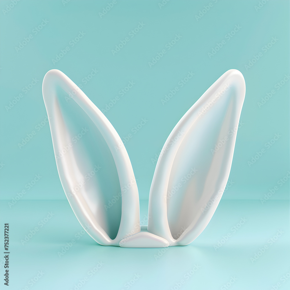 Easter day. White rabbit ear, only the ears, on pastel blue background. 3d render. Easter day. White rabbit ear, only the ears, on pastel blue background. 3d render.