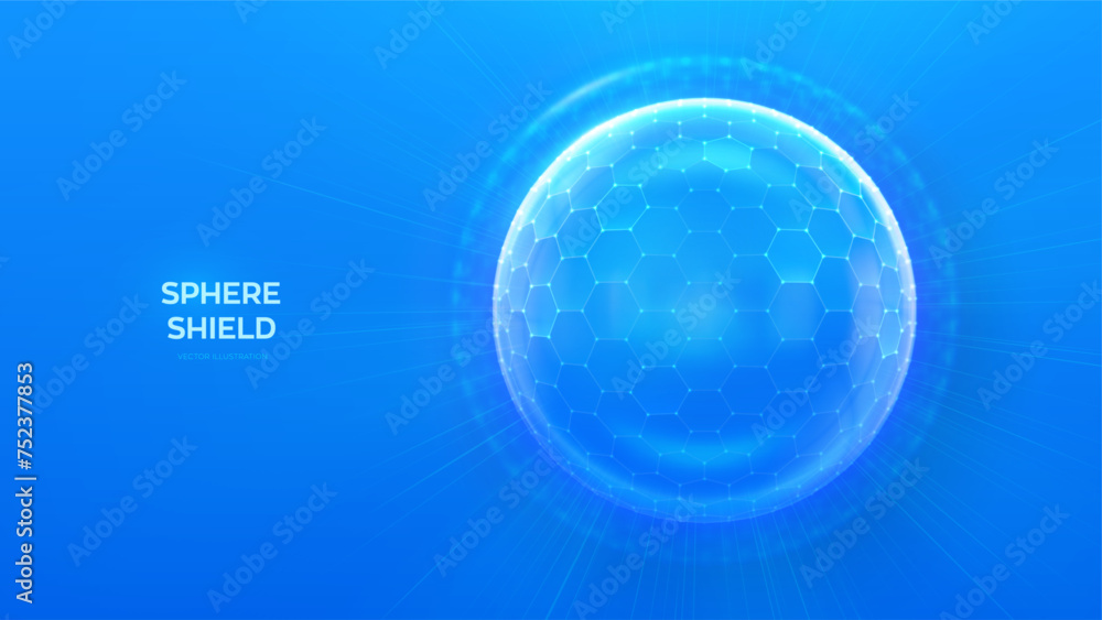 Glass transparent protection sphere shield. Sphere shield with hexagon ...