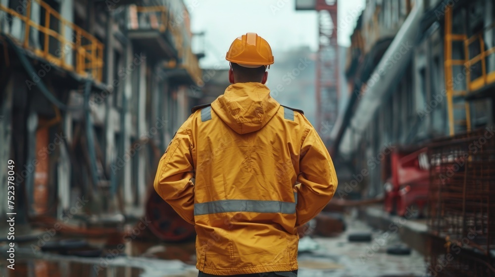 worker in protective wear at construction site  