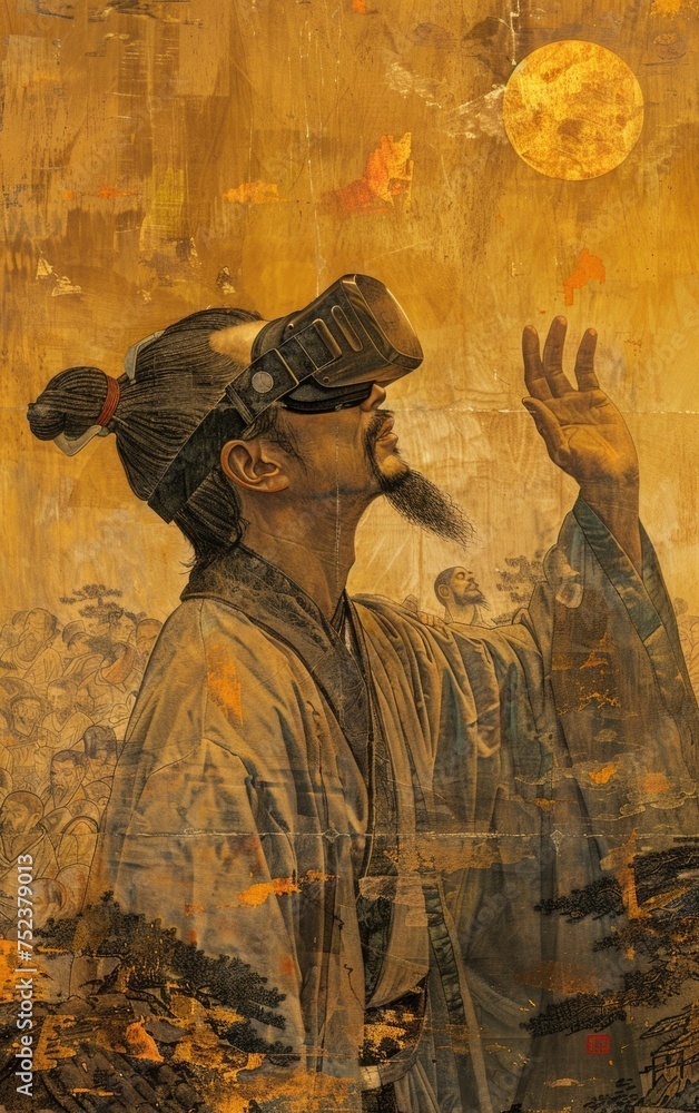 Emperor Qin Shi Huang An ancient Chinese Song Dynasty painting depicting wearing VR glasses