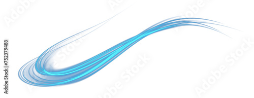 Blue glowing shiny lines effect. Luminous blue lines of speed. Light glowing effect. Light trail wave  fire path trace line and incandescence curve twirl. PNG.