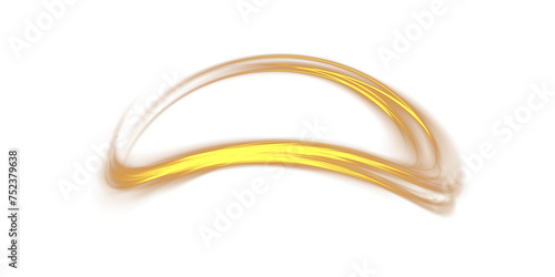 Golden glowing shiny lines effect. Luminous golden lines of speed. Light glowing effect. Light trail wave, fire path trace line and incandescence curve twirl. PNG.