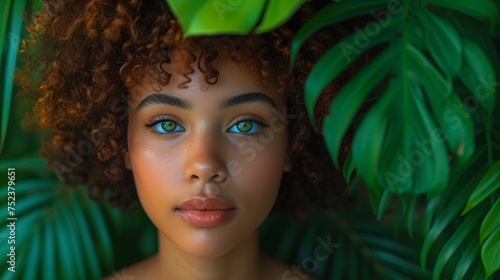 a woman with green eyes and curly hair © Dogaru