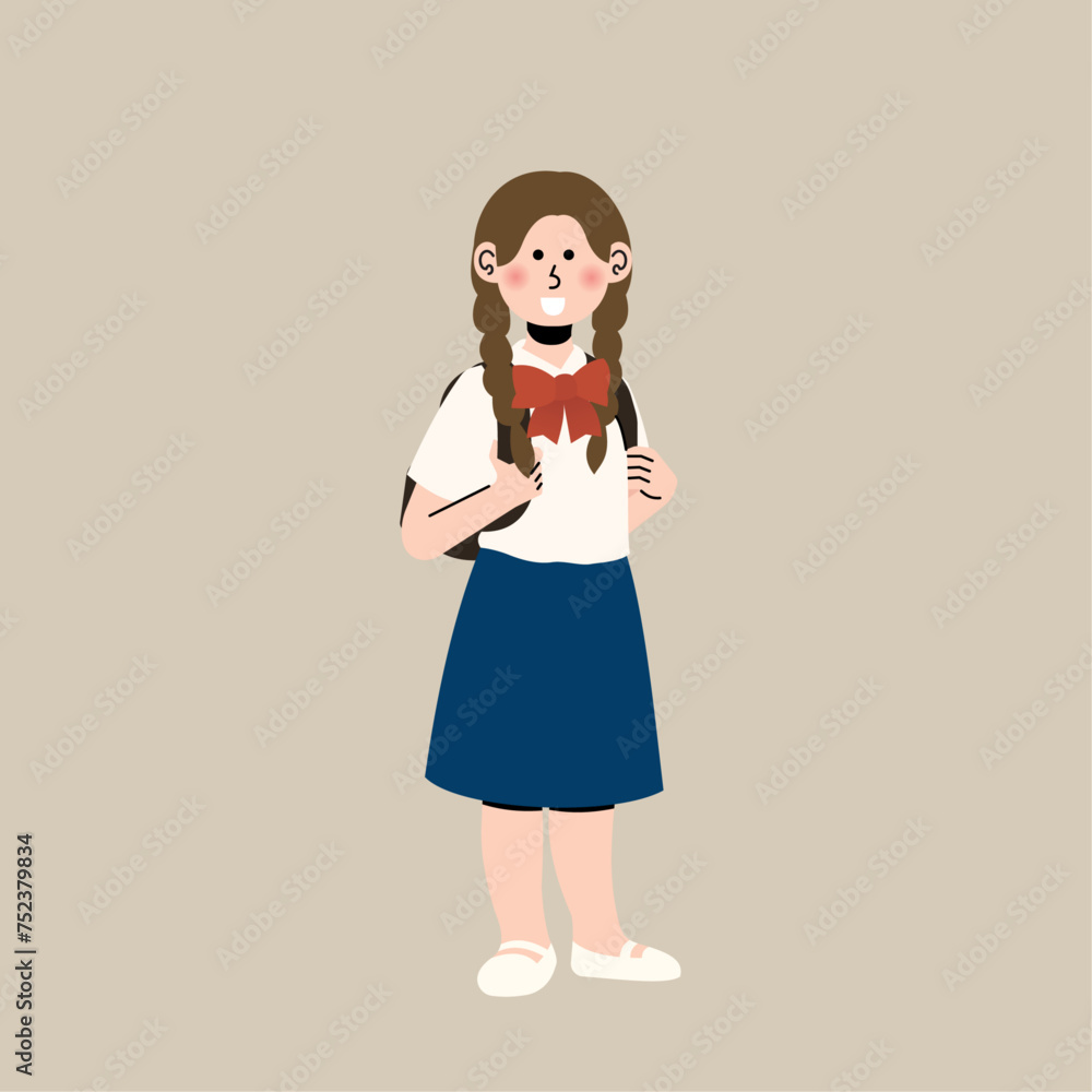 Girl Standing with Backpack Illustration Girl Standing with Backpack Illustration