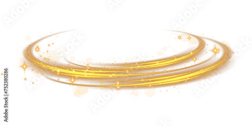 Golden glowing shiny lines effect. Luminous golden lines of speed. Light glowing effect. Light trail wave, fire path trace line and incandescence curve twirl. PNG.