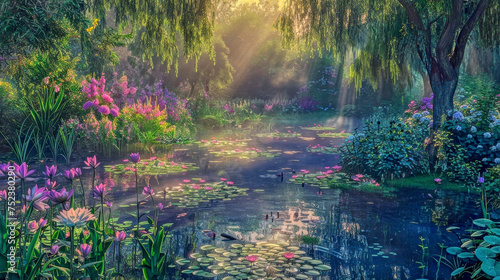 Waterlillies on pond Monet
