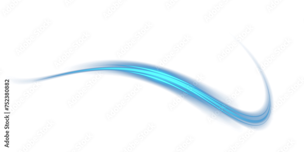 Blue glowing shiny lines effect. Luminous blue lines of speed. Light glowing effect. Light trail wave, fire path trace line and incandescence curve twirl. PNG.