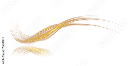 Golden glowing shiny lines effect. Luminous golden lines of speed. Light glowing effect. Light trail wave, fire path trace line and incandescence curve twirl. PNG.