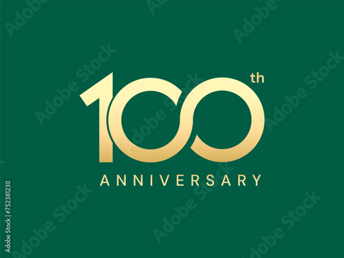 100th Anniversary luxury gold celebration logo vector illustration design twisted infinity concept. One Hundred years anniversary gold logo template for celebration event, invitation, business, web.